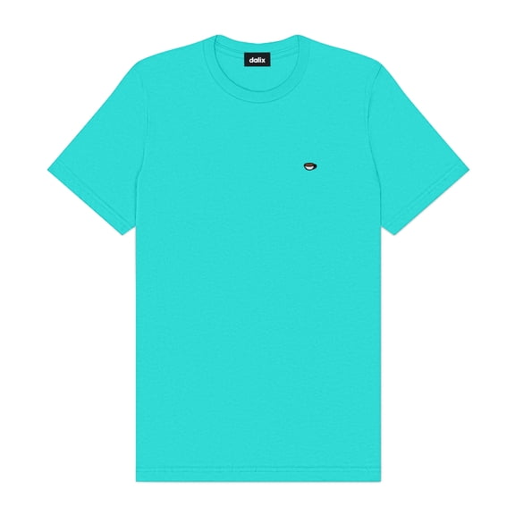 Dalix Lil Coffee Embroidered Cotton Tee Lightweight Jersey Mens in Teal M Medium