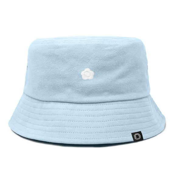 Dalix Lil Flower Embroidered Cotton Cap Outdoor Bucket Hat Womens in Forever Blue S Small