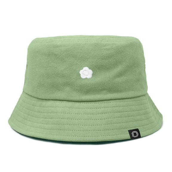 Dalix Lil Flower Embroidered Cotton Cap Outdoor Bucket Hat Womens in Turf Green XL X-Large