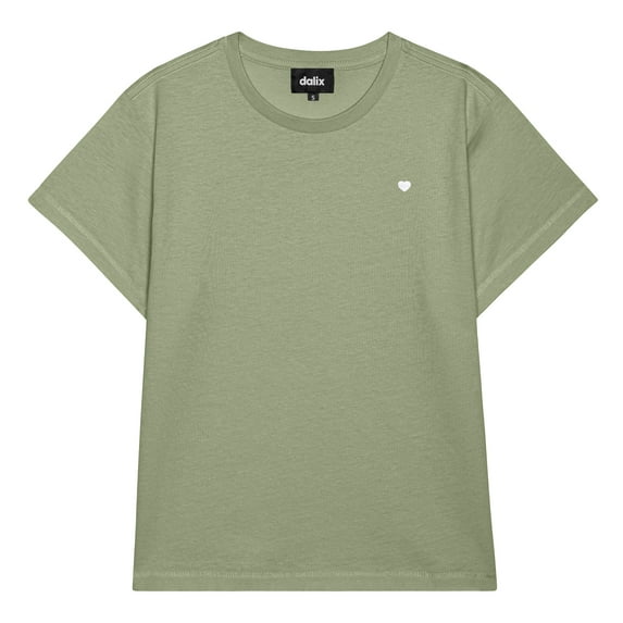 Dalix Lil Heart Cropped Tee Lightweight High Waisted Short Sleeve Summer Shirt Womens in Artichoke L Large