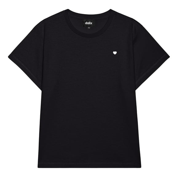 Dalix Lil Heart Cropped Tee Lightweight High Waisted Short Sleeve Summer Shirt Womens in Black S Small