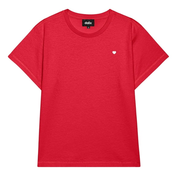 Dalix Lil Heart Cropped Tee Lightweight High Waisted Short Sleeve Summer Shirt Womens in Team Red L Large
