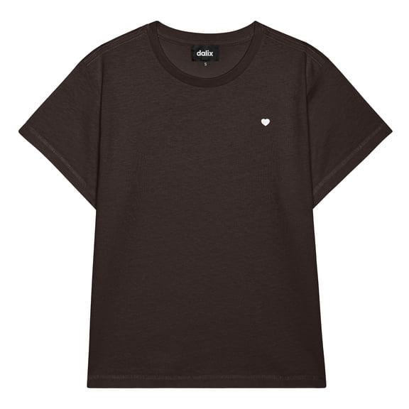 Dalix Lil Heart Cropped Tee Lightweight High Waisted Short Sleeve Summer Shirt Womens in Vin Black S Small