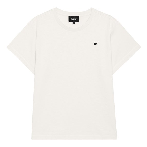 Dalix Lil Heart Cropped Tee Lightweight High Waisted Short Sleeve Summer Shirt Womens in Vintage White M Medium