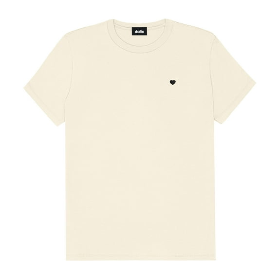 Dalix Lil Heart Face Embroidered Lightweight Relaxed Jersey Tee Summer Cute Short Sleeve T Shirt Womens in Natural S Small