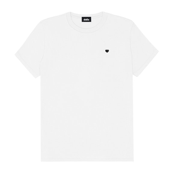 Dalix Lil Heart Face Embroidered Lightweight Relaxed Jersey Tee Summer Cute Short Sleeve T Shirt Womens in White L Large