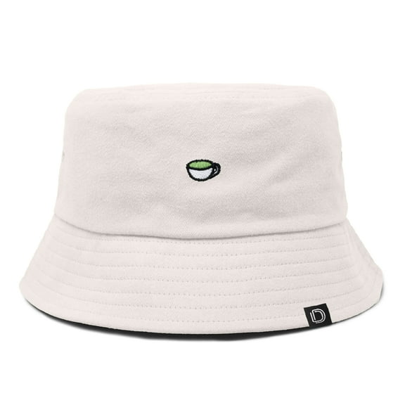 Dalix Lil Matcha Embroidered Cotton Summer Food Outdoor Bucket Hat Womens in Parchment White S Small