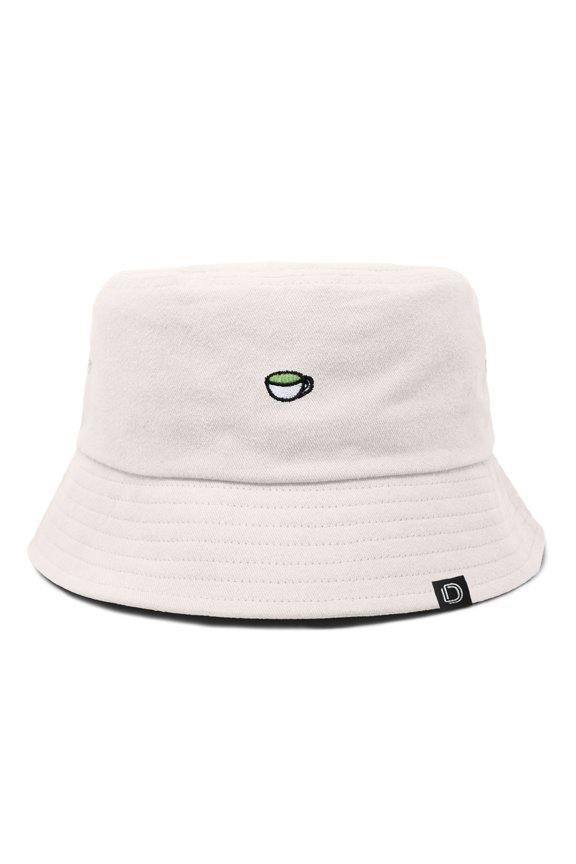 Lil Matcha Embroidered Cotton Summer Food Outdoor Bucket Hat Womens in Parchment White S Small