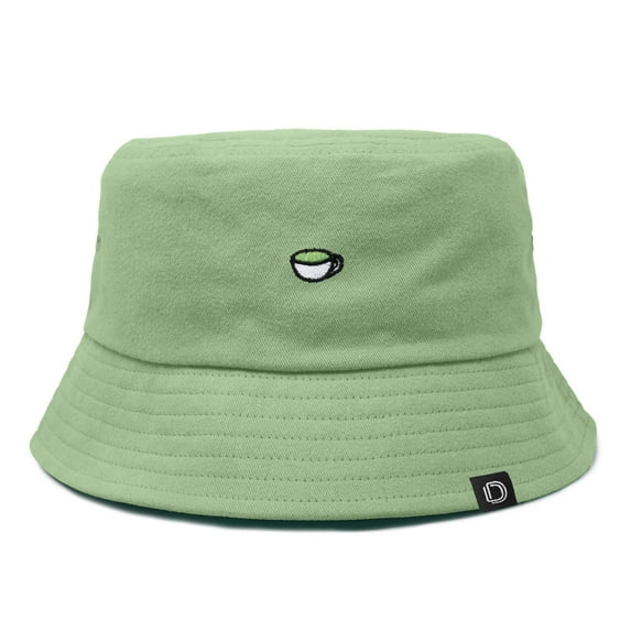 Dalix Lil Matcha Embroidered Cotton Summer Food Outdoor Bucket Hat Womens in Turf Green S Small