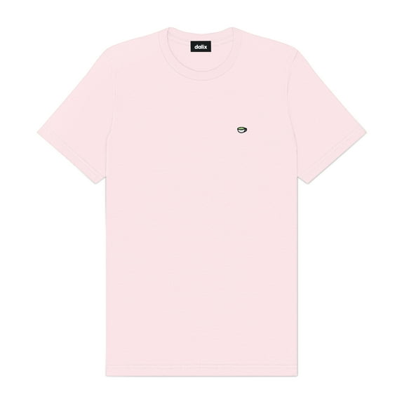 Dalix Lil Matcha Embroidered Cotton Tee Lightweight Jersey Mens in Soft Pink L Large