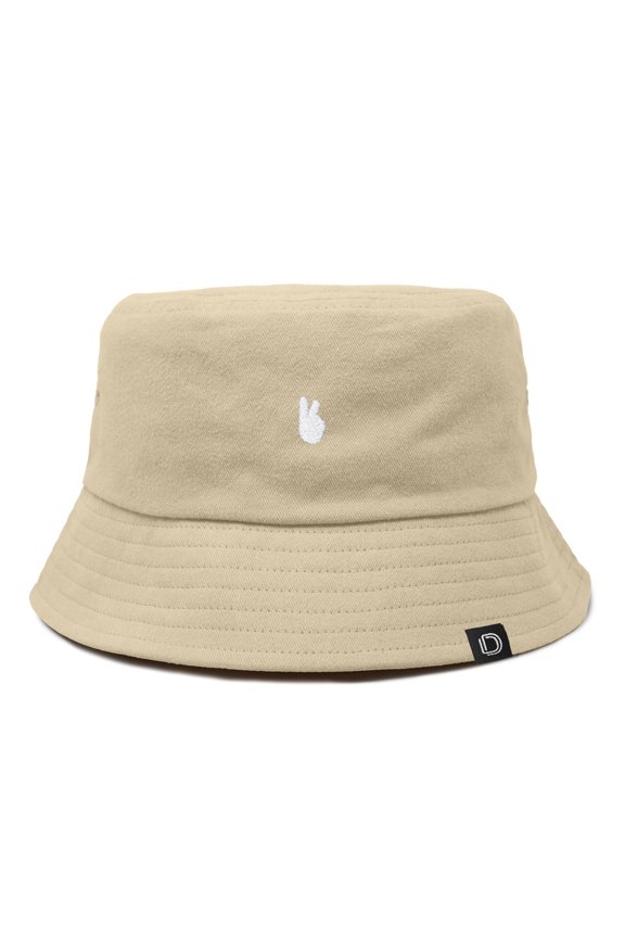 Lil Peace Sign Cotton Embroidered Cotton Cap Outdoor Bucket Hat Womens in Sesame Beige S Small