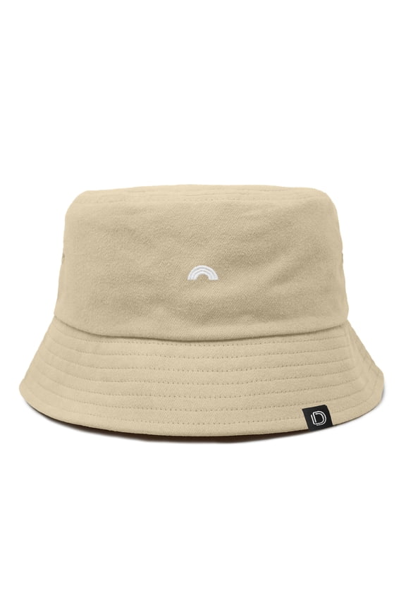 Lil Rainbow Embroidered Cotton Cap Outdoor Bucket Hat Womens in Sesame Beige S Small