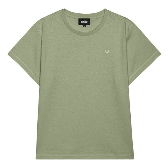 Dalix Lil Smile Cropped Tee Lightweight High Waisted Short Sleeve Summer Shirt Womens in Artichoke M Medium