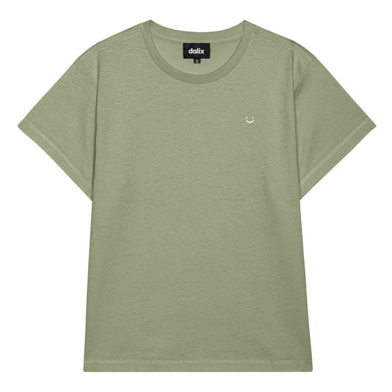 Dalix Lil Smile Cropped Tee Lightweight High Waisted Short Sleeve Summer Shirt Womens in Artichoke XL X-Large