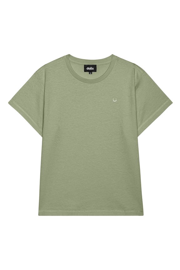 Lil Smile Cropped Tee Lightweight High Waisted Short Sleeve Summer Shirt Womens in Artichoke XL X-Large