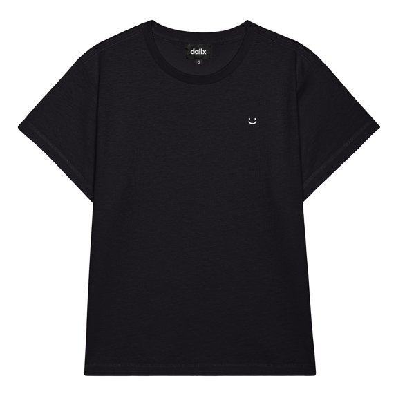 Dalix Lil Smile Cropped Tee Lightweight High Waisted Short Sleeve Summer Shirt Womens in Black S Small