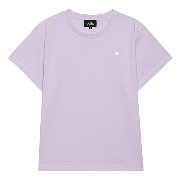 Dalix Lil Heart Cropped Tee Lightweight High Waisted Short Sleeve Summer Shirt Womens in Lavender XL X-Large
