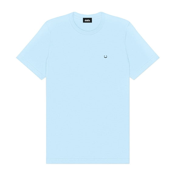 Dalix Lil Smile Embroidered Cotton Tee Lightweight Jersey Mens in Baby Blue M Medium