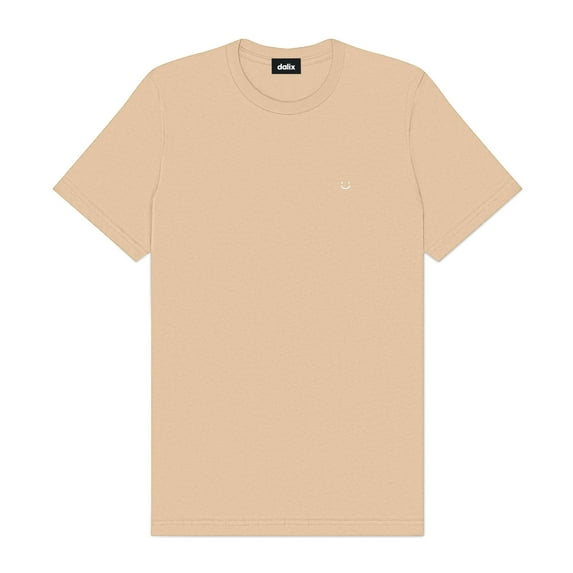 Dalix Lil Smile Embroidered Cotton Tee Lightweight Jersey Mens in Sand M Medium