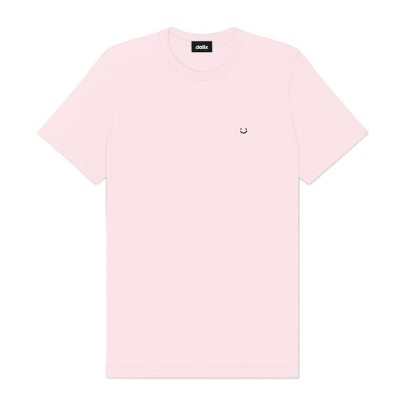 Dalix Lil Smile Embroidered Cotton Tee Lightweight Jersey Mens in Soft Pink S Small