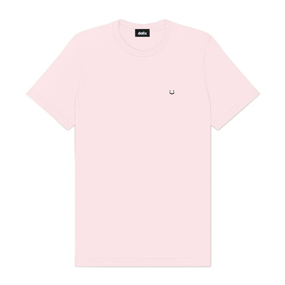 Dalix Lil Smile Embroidered Cotton Tee Lightweight Jersey Mens in Soft Pink S Small