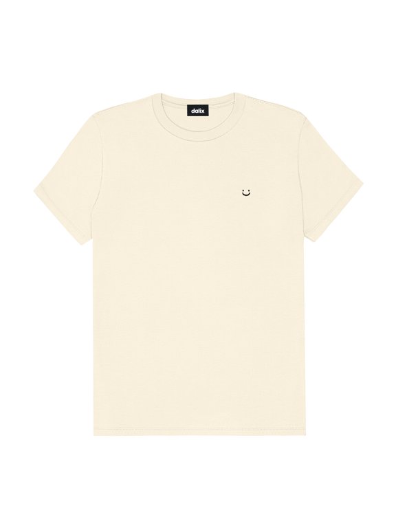 Lil Smile Face Embroidered Lightweight Relaxed Jersey Tee Summer Cute Short Sleeve T Shirt Womens in Natural M Medium