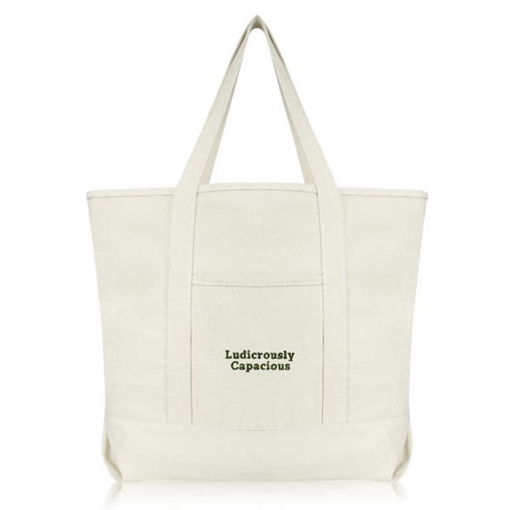 Dalix Ludicrously Capacious Embroidered Shopping Tote Bag in Natural