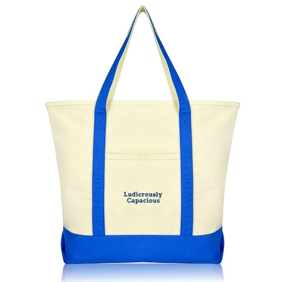 Dalix Ludicrously Capacious Embroidered Shopping Tote Bag in Royal Blue