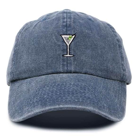 Dalix Martini Embroidered Cap Cotton Baseball Cute Cool Dad Hat Womens in Washed Navy Blue