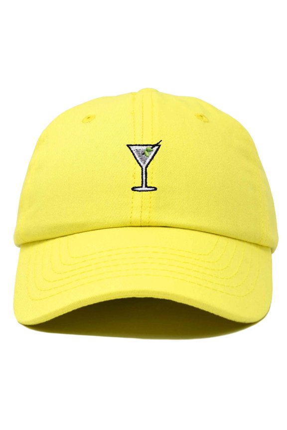 Martini Embroidered Cap Cotton Baseball Cute Cool Dad Hat Womens in Yellow