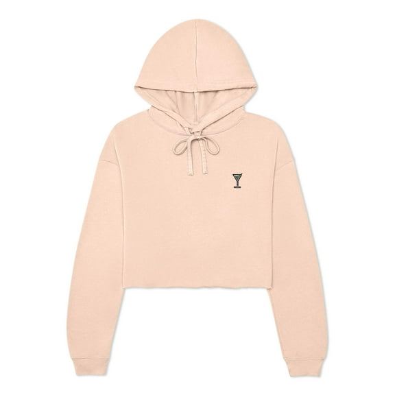 Dalix Martini Embroidered Hoodie Fleece Long Sleeve Cropped Sweatshirt Pullover Womens in Peach M Medium