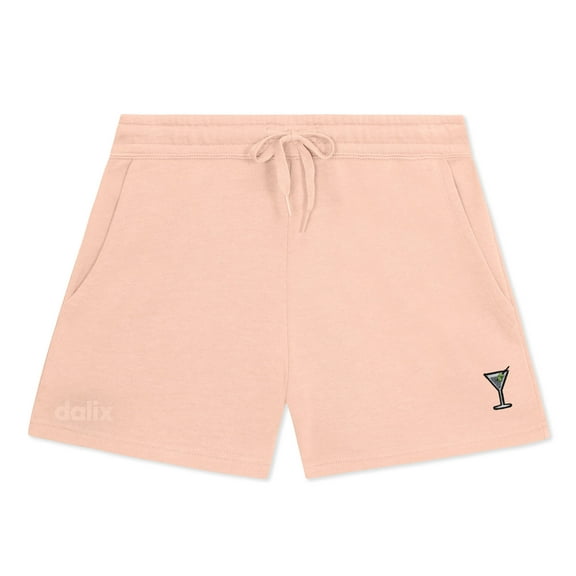 Dalix Martini Embroidered Shorts Washed Soft Fleece Relaxed Drawstring Pocket Fit Lounge Womens in Blush XS X-Small