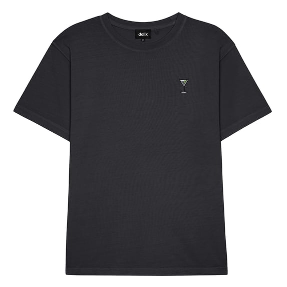 Dalix Martini Midweight Garment Dye Soft Tee Short Sleeve Cotton Shirt Mens in Black XS X-Small