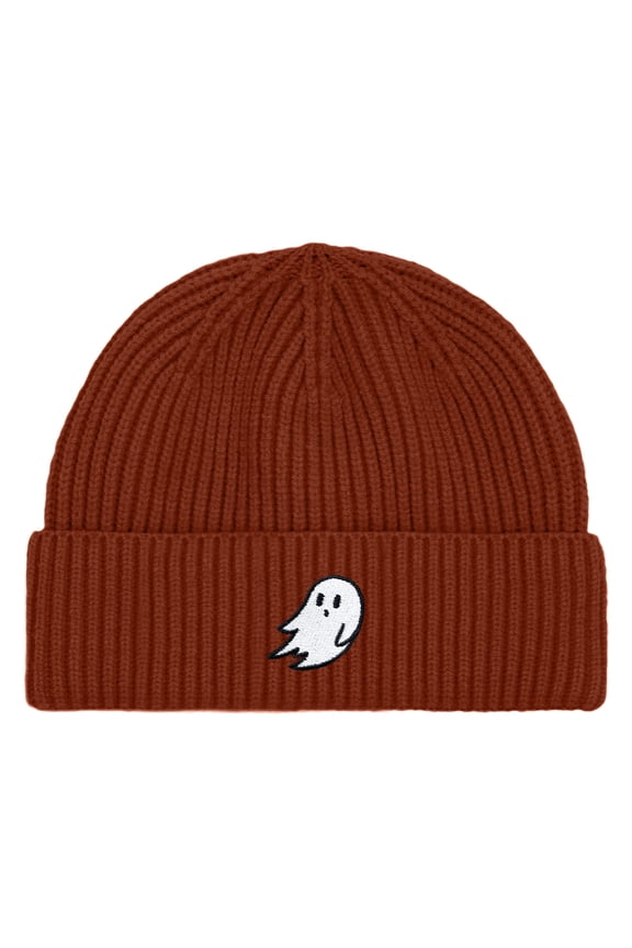 Mens Ghost Fisherman Beanie Hat Winter Knit Cuffed Watch Cap in Rust