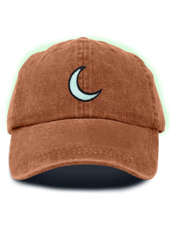 Moon Embroidered Crescent Astronomy Night Cotton Dad Hat Baseball Cap Adjustable Womens in Washed Orange