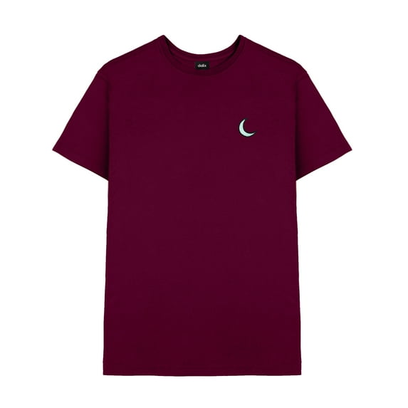 Dalix Moon Embroidered Crescent Astronomy Night Cotton Jersey Tee T Shirt Mens in Maroon S Small