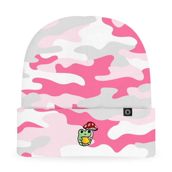 Dalix Mushroom Frog Embroidered Beanie Hat Cotton Cute Winter Fall Cap Womens in Pink Camo