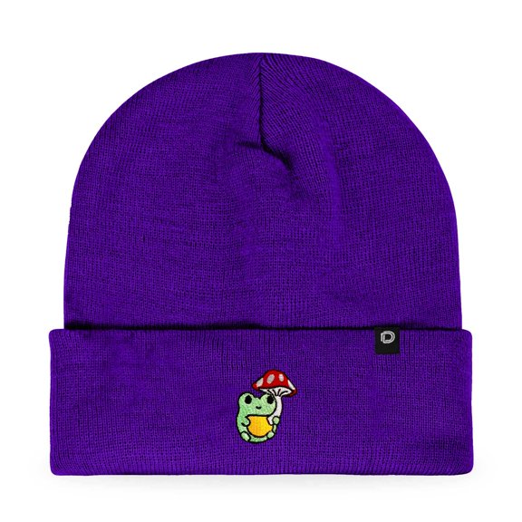 Dalix Mushroom Frog Embroidered Beanie Hat Cotton Cute Winter Fall Cap Womens in Purple