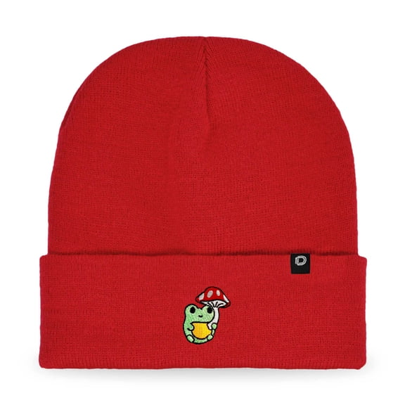 Dalix Mushroom Frog Embroidered Beanie Hat Cotton Cute Winter Fall Cap Womens in Red