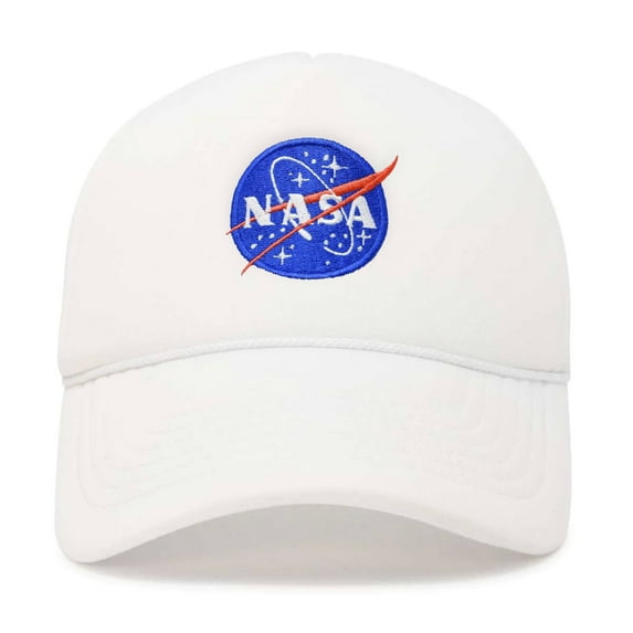 Dalix NASA Meatball Insignia Embroidered Trucker Hat in White