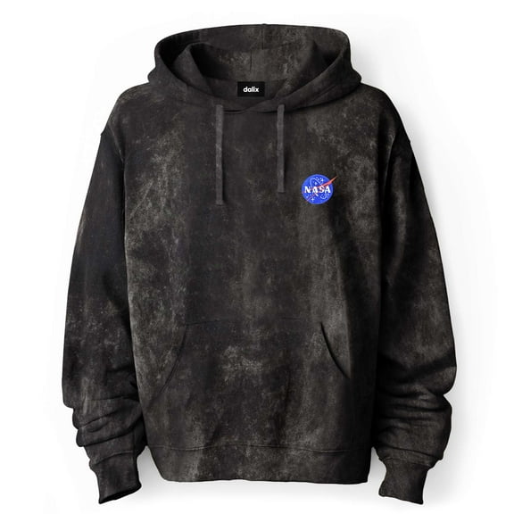 Dalix NASA Mineral Wash Hoodie Dalix NASA Embroidered Fleece Hoodie Mineral Wash Long Sleeve Sweatshirt Mens in Black 2XL XX-Large