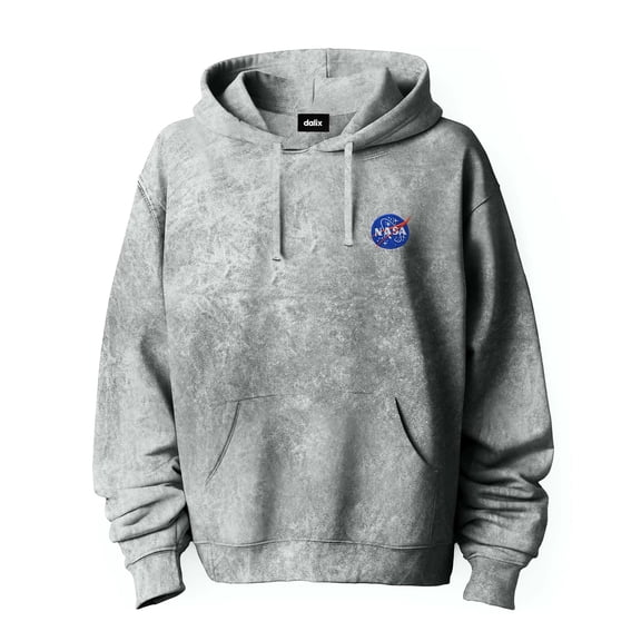 Dalix NASA Mineral Wash Hoodie Dalix NASA Embroidered Fleece Hoodie Mineral Wash Long Sleeve Sweatshirt Mens in Gray S Small