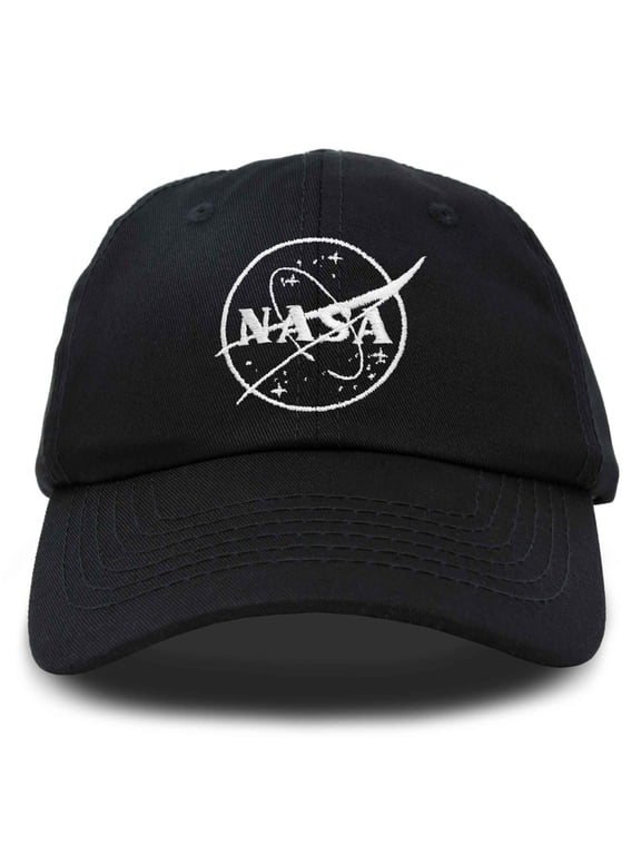 NASA White Meatball Embroidered Mens Womens Cotton Dad Hat Baseball Cap Adjustable in Black