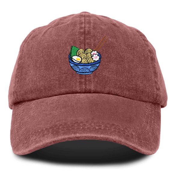 Dalix Noodle Embroidered Womens Ramen Cotton Dad Hat Baseball Cap Adjustable Womens in Washed Red