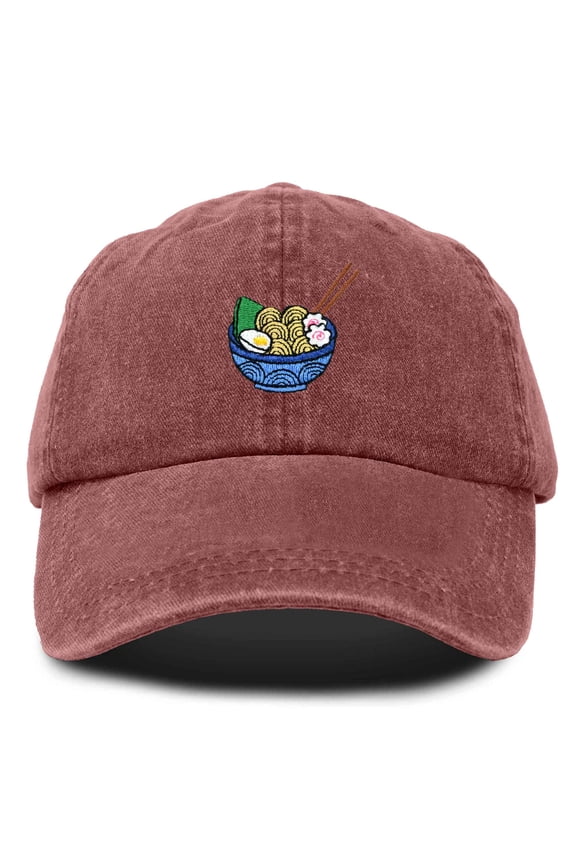 Noodle Embroidered Womens Ramen Cotton Dad Hat Baseball Cap Adjustable Womens in Washed Red