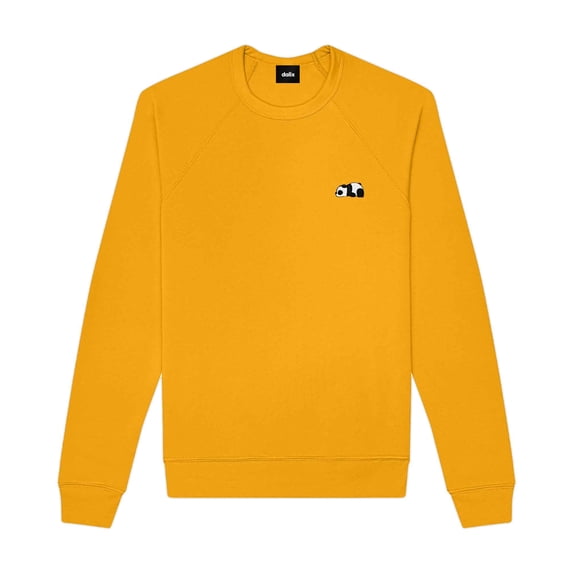 Dalix Panda Embroidered Fleece Crewneck Long Sleeve Sweatshirt Mens in Gold S Small