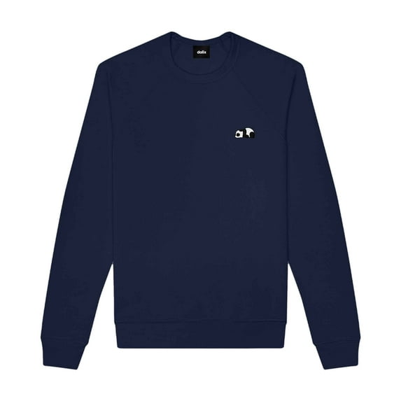 Dalix Panda Embroidered Fleece Crewneck Long Sleeve Sweatshirt Mens in Navy Blue M Medium