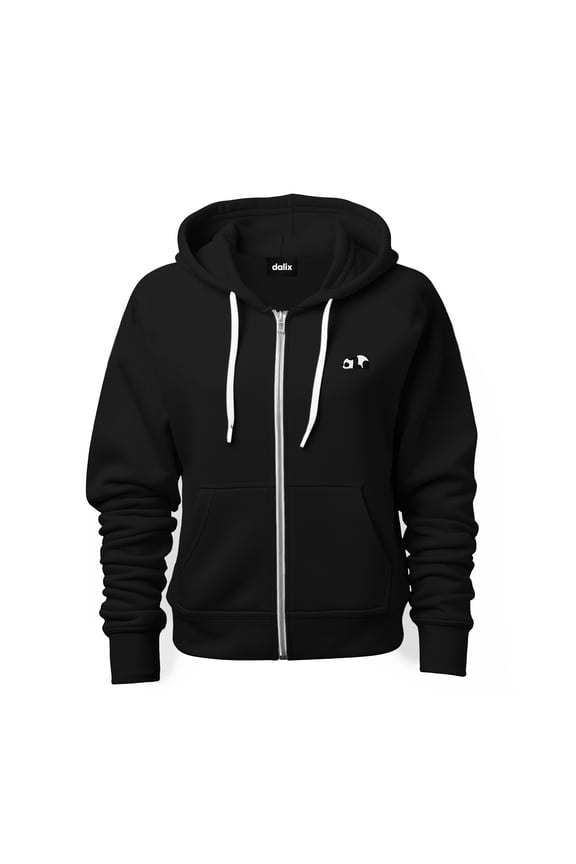 Panda Embroidered Zip Hoodie Fleece Long Sleeve Pocket Warm Soft Mens in Black XL X-Large