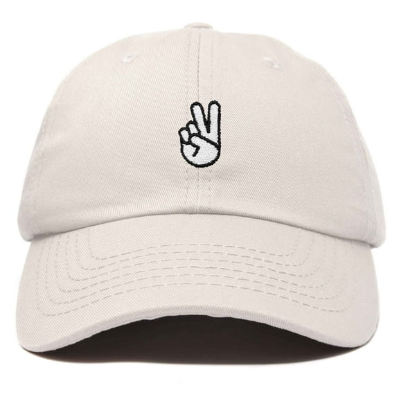 Dalix Peace Sign Embroidered V Cotton Dad Hat Baseball Cap Adjustable Mens in Beige