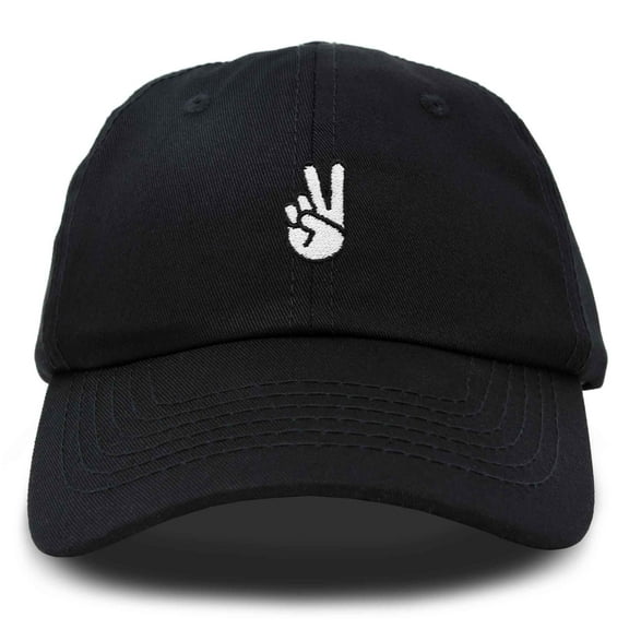 Dalix Peace Sign Embroidered V Cotton Dad Hat Baseball Cap Adjustable Mens in Black